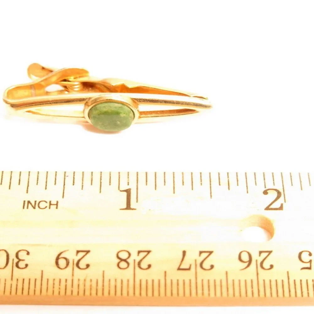 VTGGreen Jade Gemstone Signed Swank Gold Tie‎ Clip
